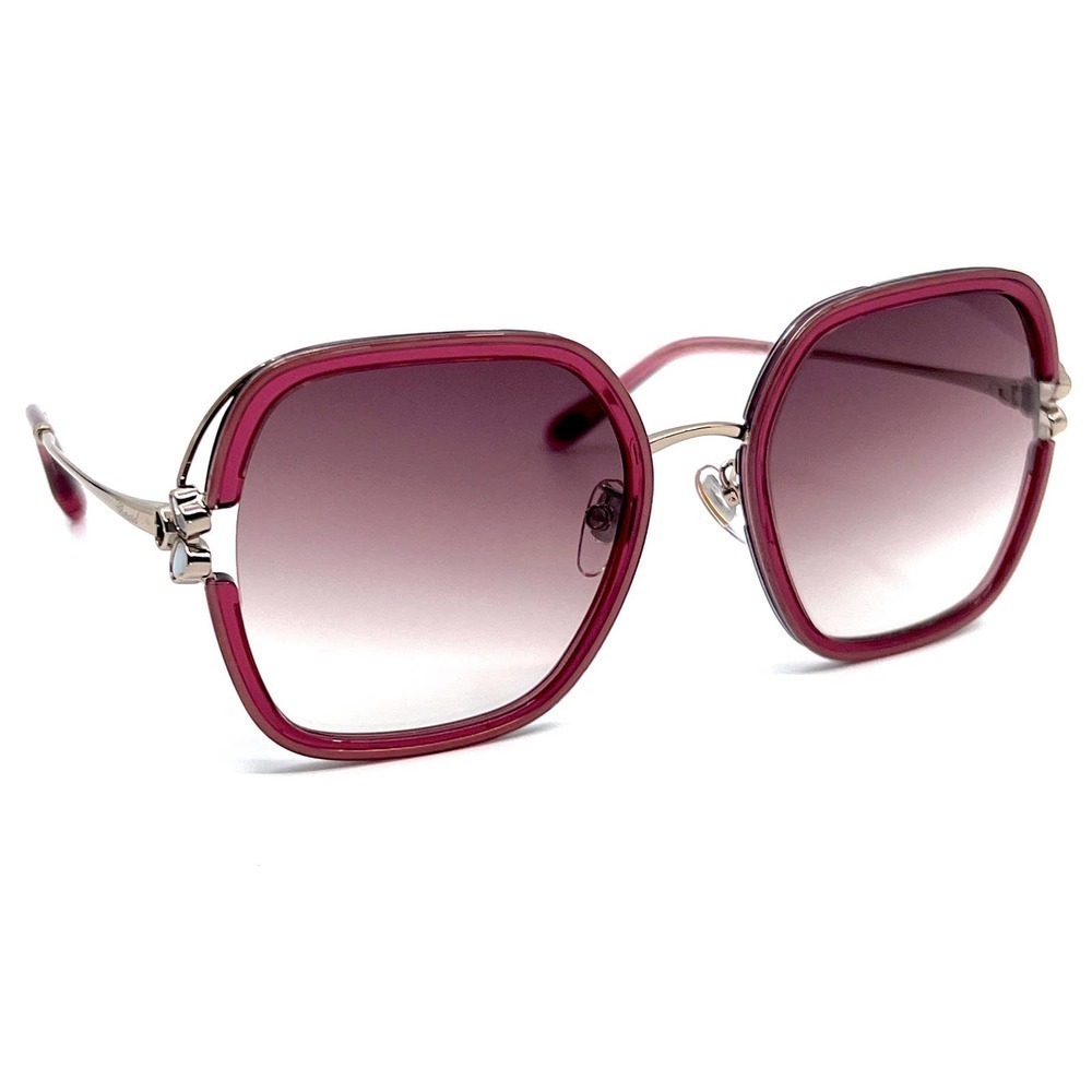 Chopard Pink Gradient Square Sunglasses with Silver Metal Accents